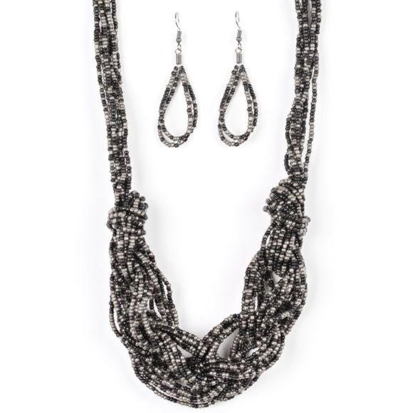 Jewelry - City Catwalk Black Seed Bead Necklace Earring Set
